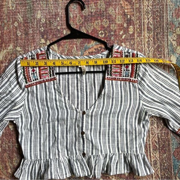 Small Raga Women’s Striped cropped Boho Blouse with Button & Embroidered Details - Picture 13 of 13